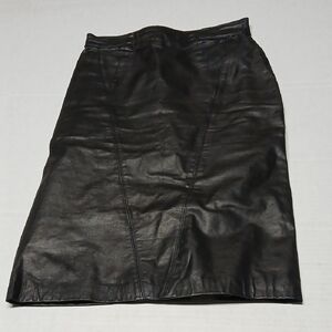 I.O.U. Vintage Black Leather Midi Length Pencil Skirt w/ Snaps Size Juniors 7